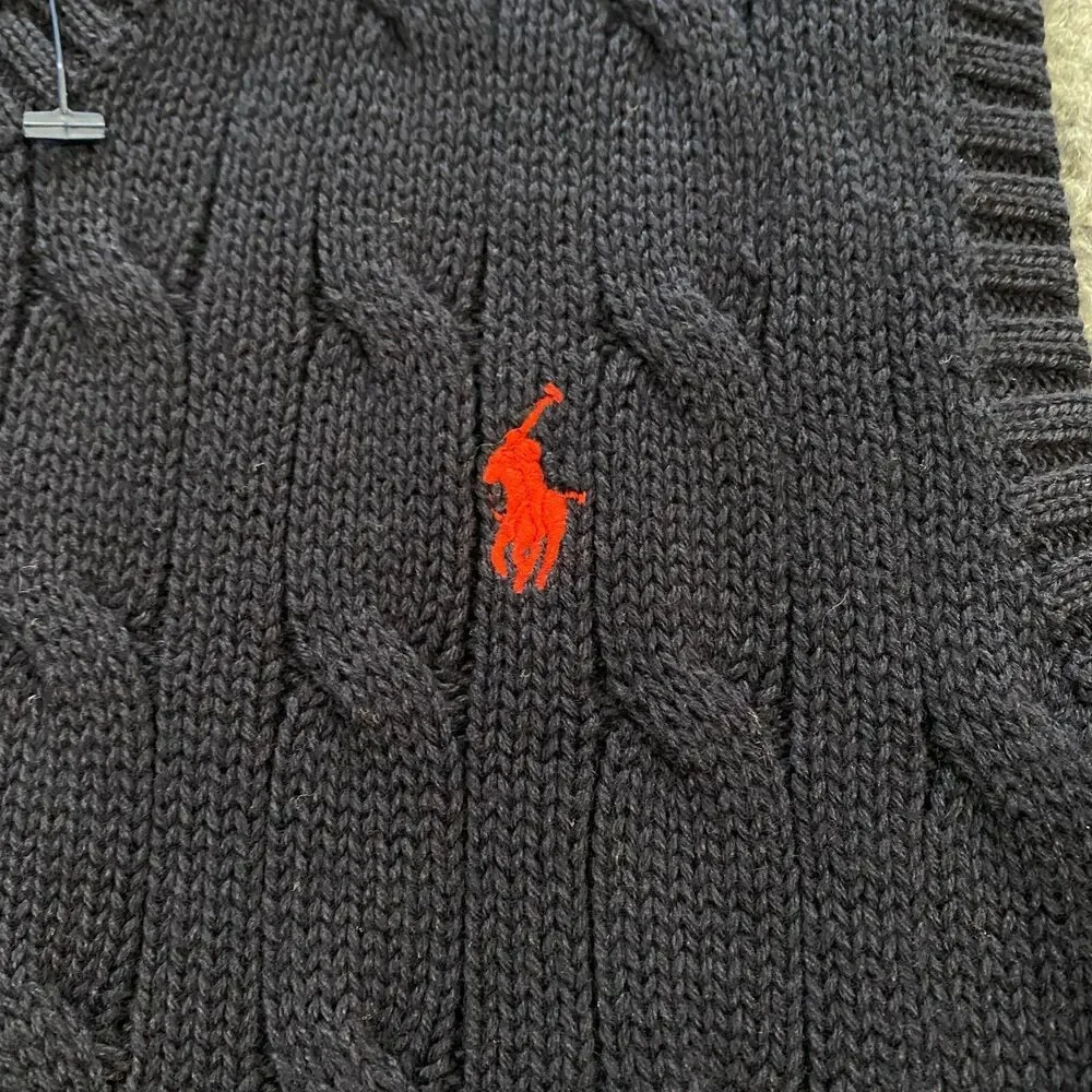 Polo Ralph Lauren Cable Knit V-Neck Sweater Vest Youth Boys 6 Navy Blue Red Pony - Picture 4 of 14